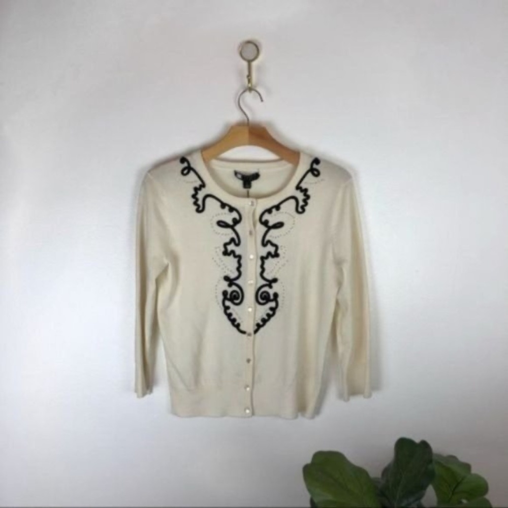 Cream Button up Cardigan Black Lace Light Academia NWT